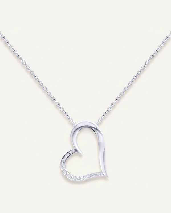 items Embrace Pavé Lab Diamond Heart Silver Pendant