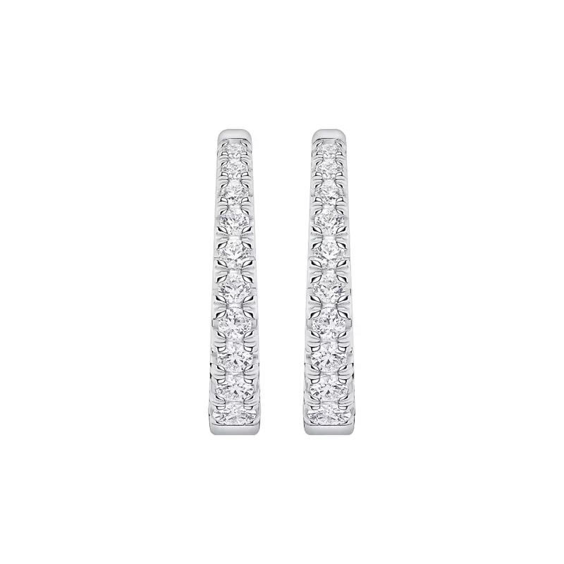 14K White Gold Graduated Lab Diamond Hoops