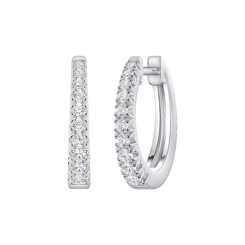 14K White Gold Graduated Lab Diamond Hoops