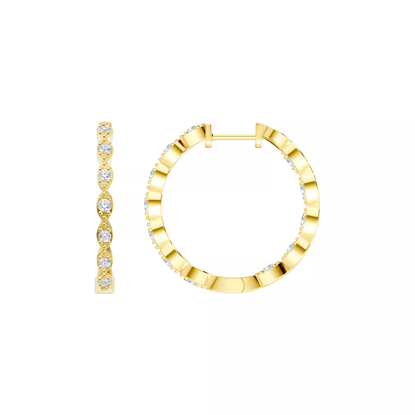 Marquise Outline Inside-Out Hoop 14K Yellow Gold Engagement Ring