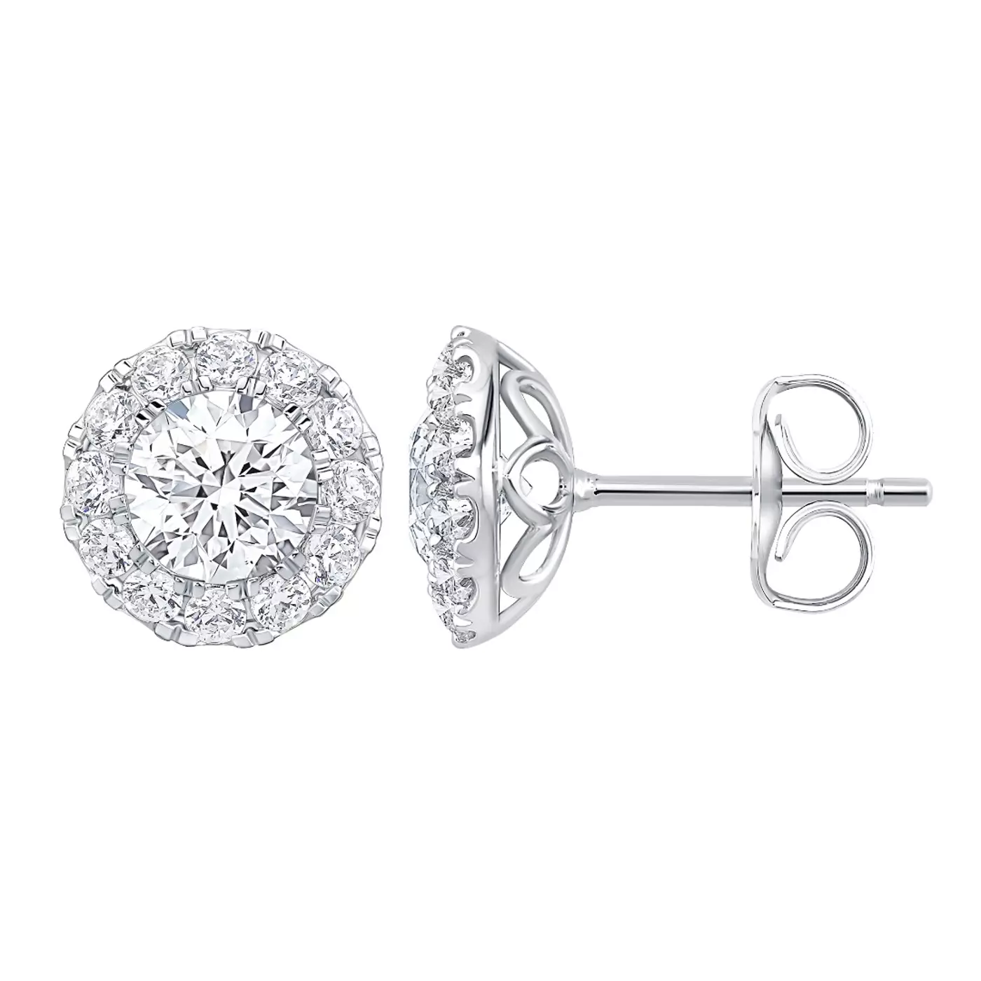 Round Pavé Halo Stud 14K White Gold Engagement Ring