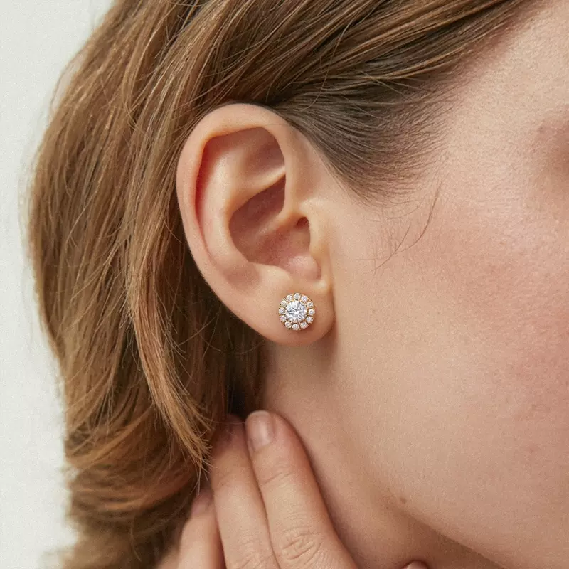 14K White Gold Round Lab Diamond Halo Studs (2 ct. tw.)