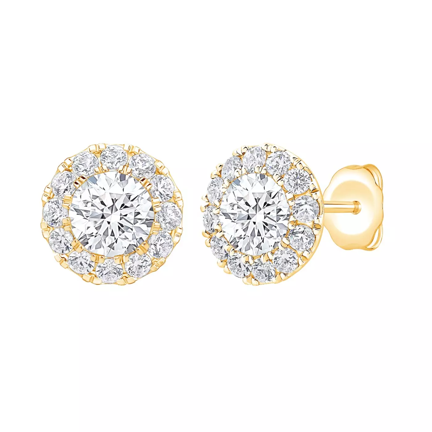 Round Pavé Halo Stud 14K Yellow Gold Engagement Ring
