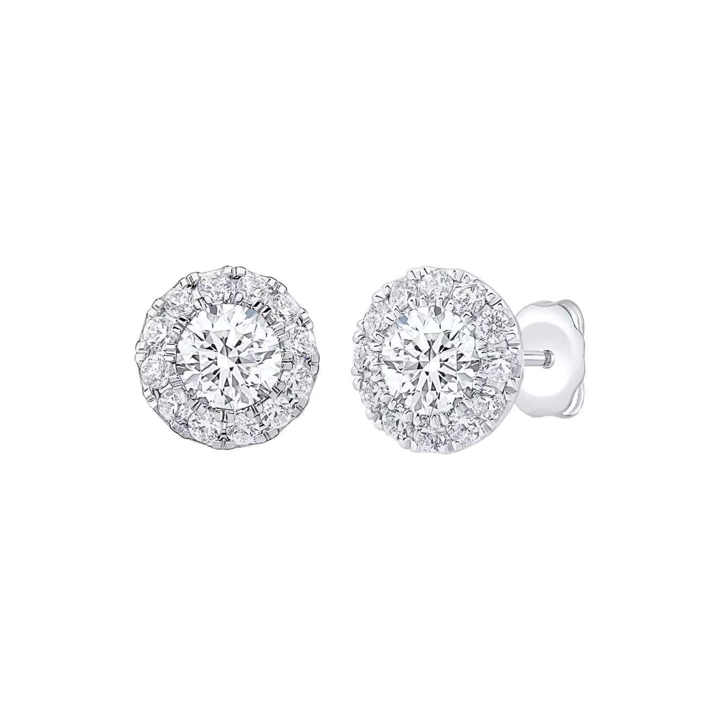 Round Pavé Halo Stud 14K White Gold Engagement Ring