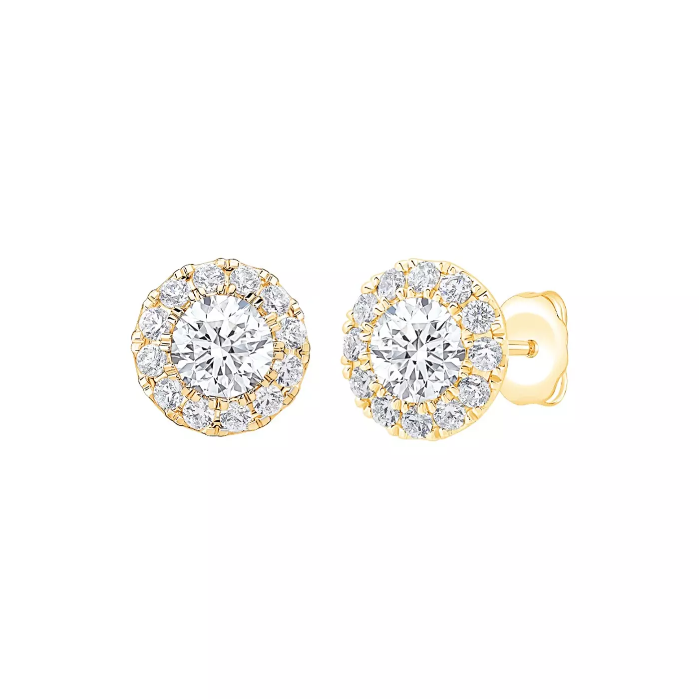 Round Pavé Halo Stud 14K Yellow Gold Engagement Ring