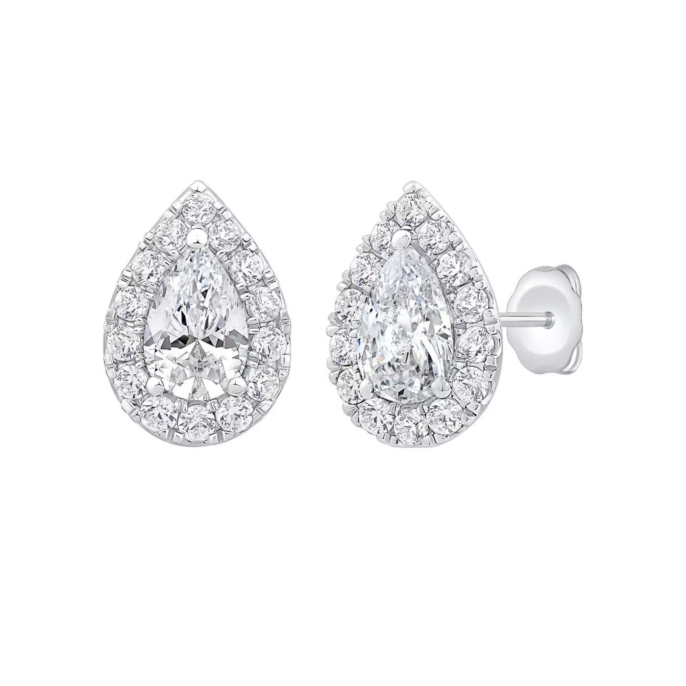 Pear Halo Stud 14K White Gold Engagement Ring
