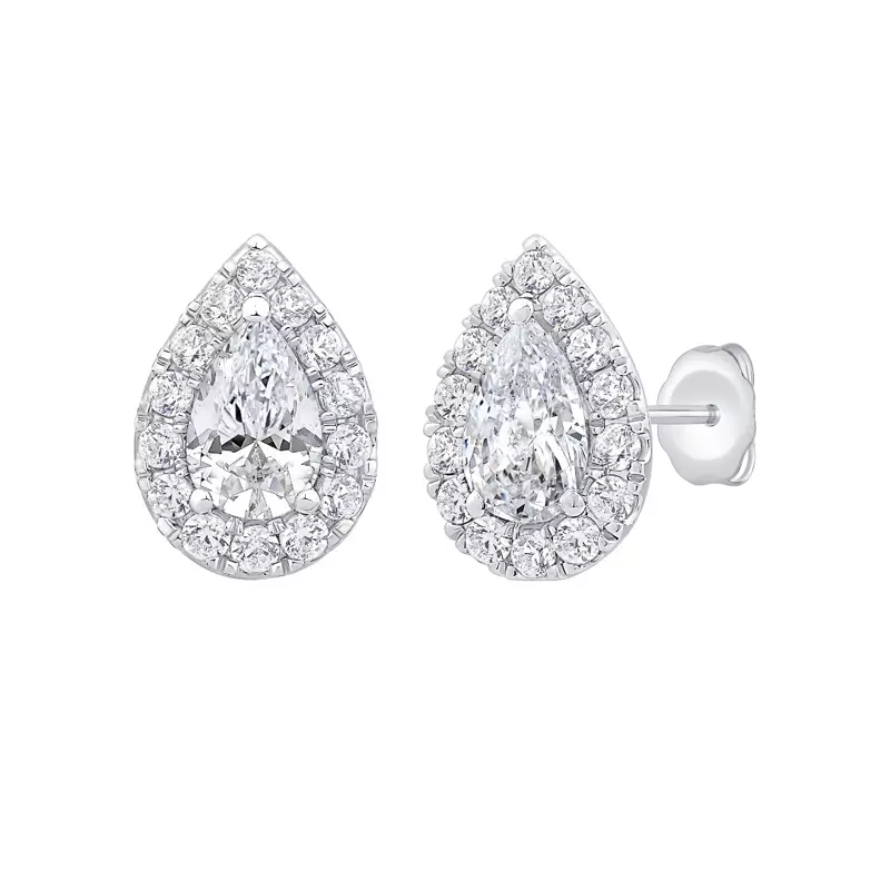 14K White Gold Pear Shaped Lab Diamond Halo Studs (2 ct. tw.)