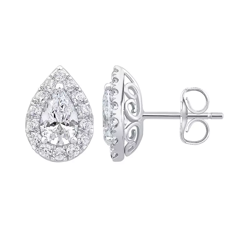 14K White Gold Pear Shaped Lab Diamond Halo Studs (2 ct. tw.)
