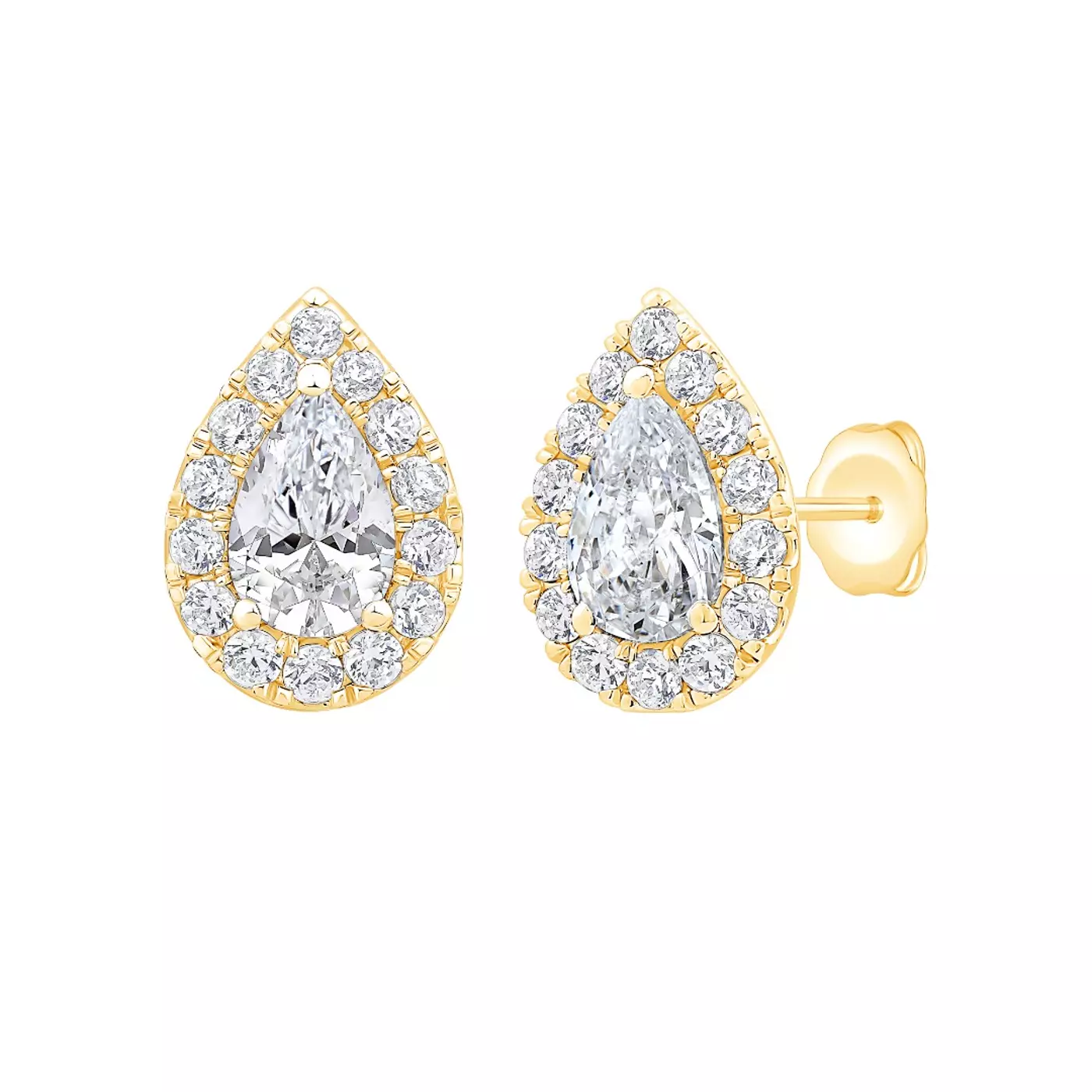 Pear Halo Stud 14K Yellow Gold Engagement Ring