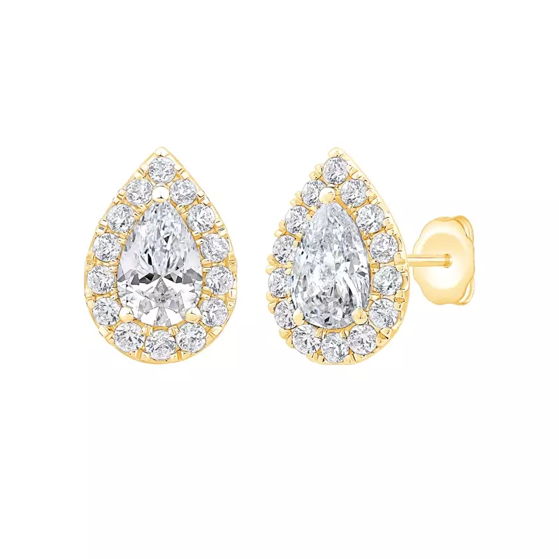 14K Yellow Gold Pear Shaped Lab Diamond Halo Studs (2 ct. tw.)