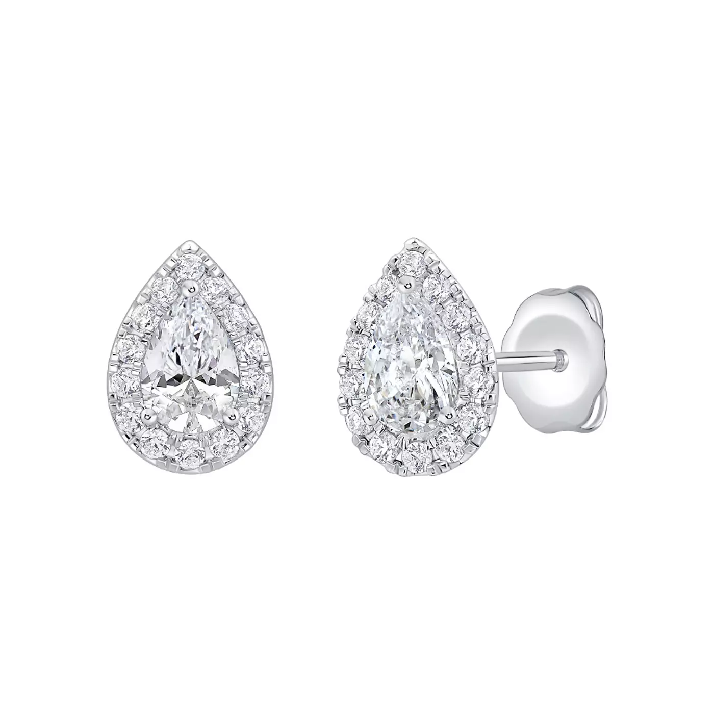 Pear Halo Stud 14K White Gold Engagement Ring