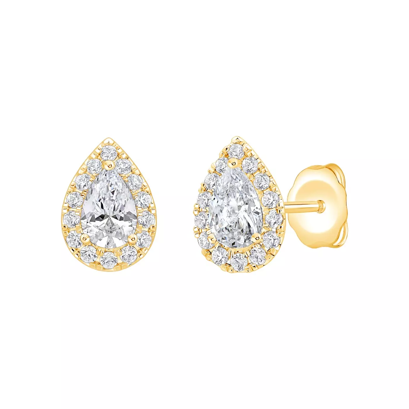 Pear Halo Stud 14K Yellow Gold Engagement Ring