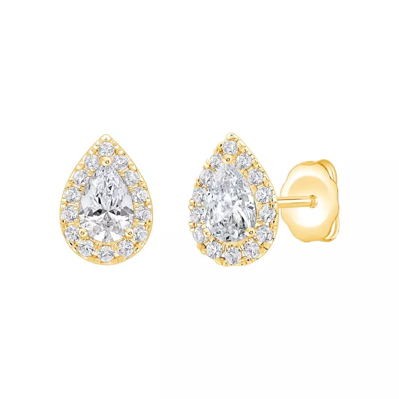 14K Yellow Gold Pear Shaped Lab Diamond Halo Studs (1 ct. tw.)