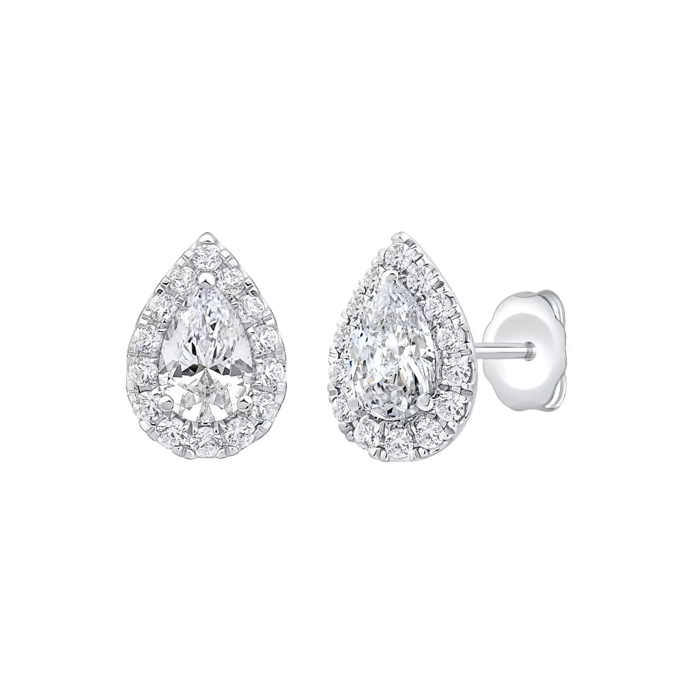 Pear Halo Stud 14K White Gold Engagement Ring
