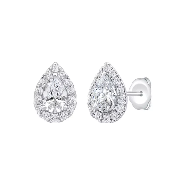 Pear Shaped Lab Diamond Halo Studs (1 1/3 ct. tw.)