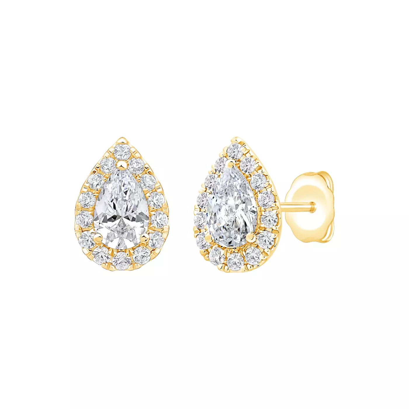 Pear Halo Stud 14K Yellow Gold Engagement Ring