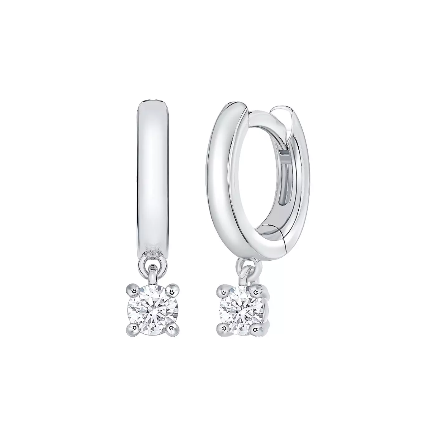 Huggie With Solitaire Drop 14K White Gold Engagement Ring