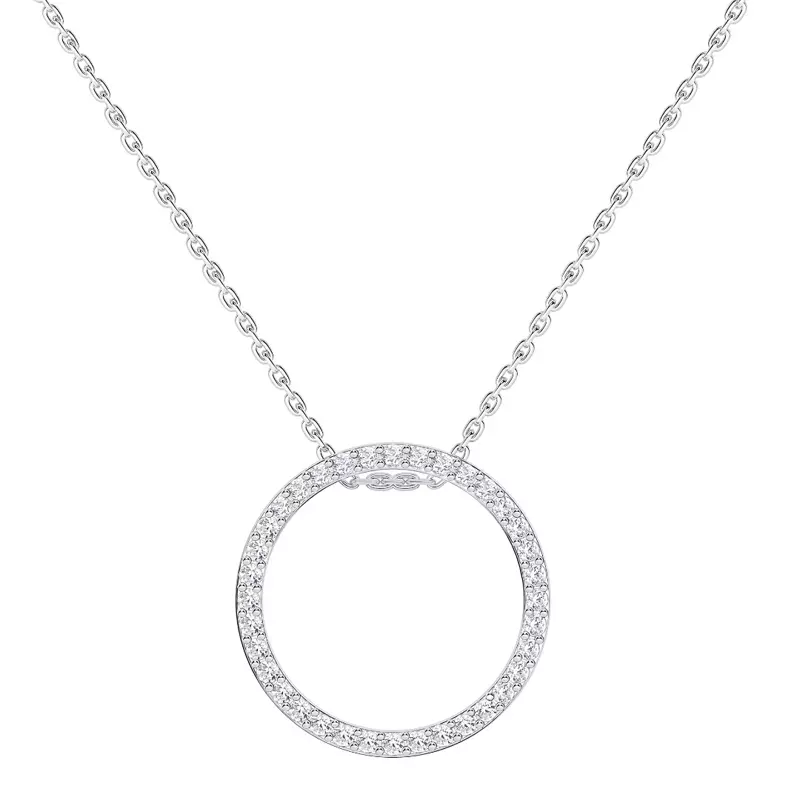 14K White Gold Petite Circular Lab Diamond Pendant
