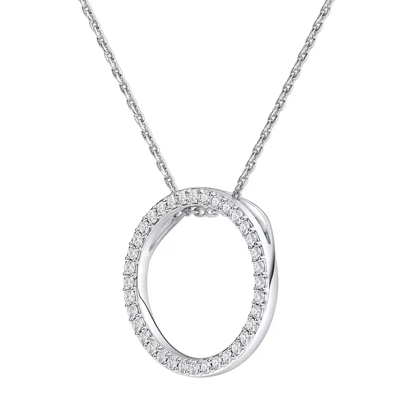14K White Gold Petite Circular Lab Diamond Pendant