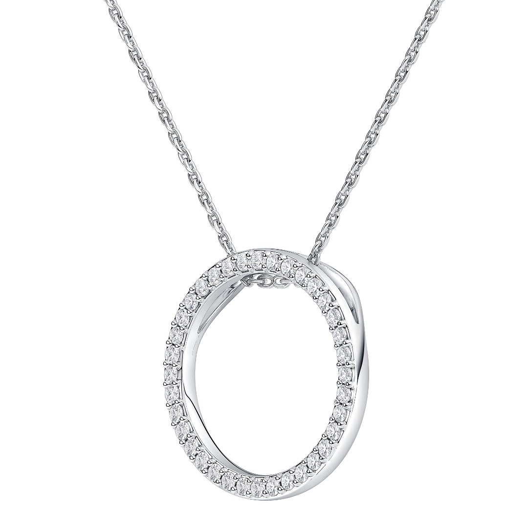 Petite Circular Lab Diamond Pendant-14K White Gold