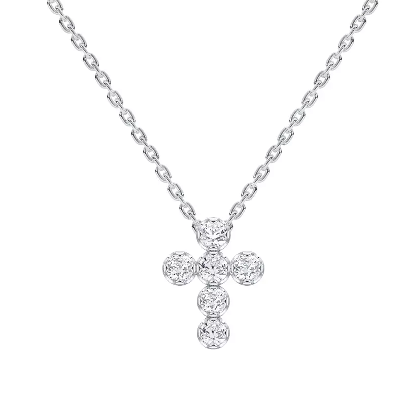 14K White Gold Petite Lab Diamond Cross Pendant