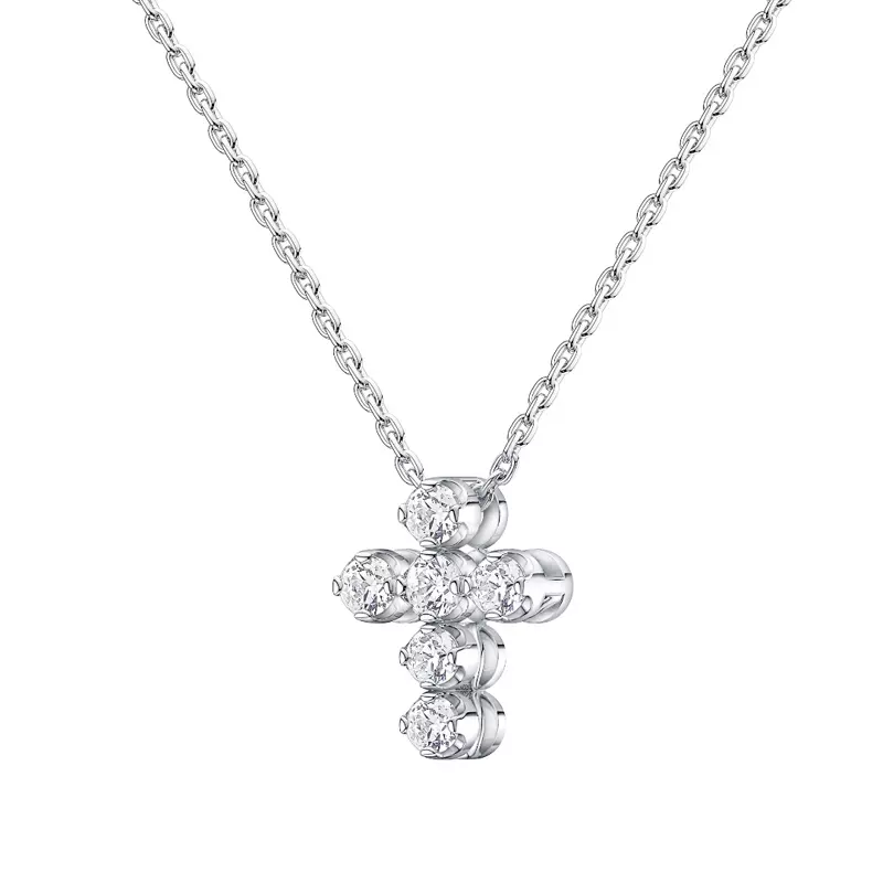 14K White Gold Petite Lab Diamond Cross Pendant