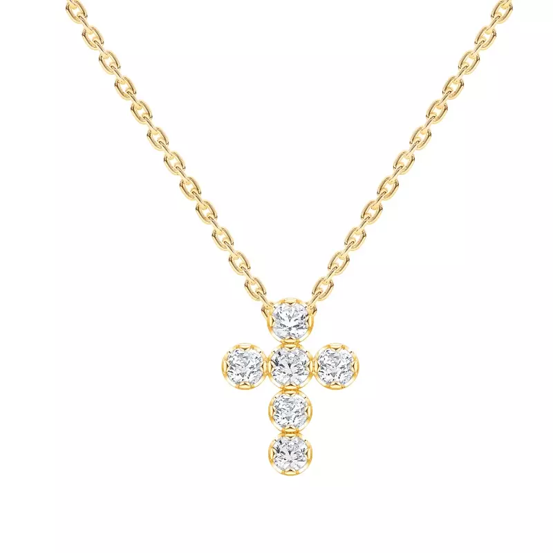 14K Yellow Gold Petite Lab Diamond Cross Pendant