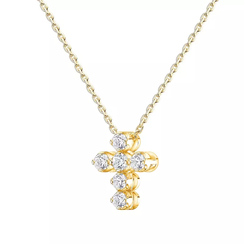 14K Yellow Gold Petite Lab Diamond Cross Pendant