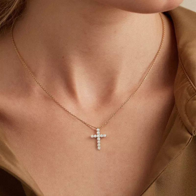 14K Yellow Gold Classic Lab Diamond Cross Necklace (1/2 ct. tw.)
