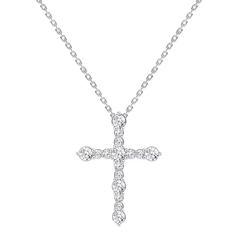 14K White Gold Modern Cross Lab Diamond Pendant