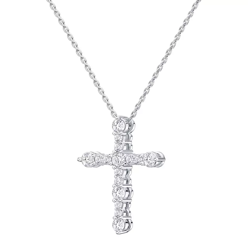 14K White Gold Modern Cross Lab Diamond Pendant
