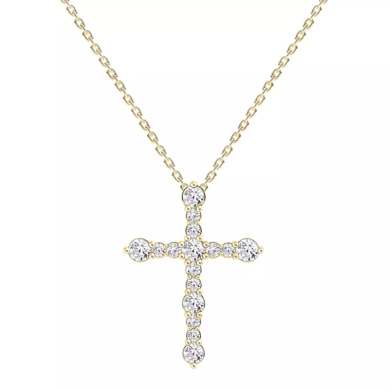 14K Yellow Gold Modern Cross Lab Diamond Pendant