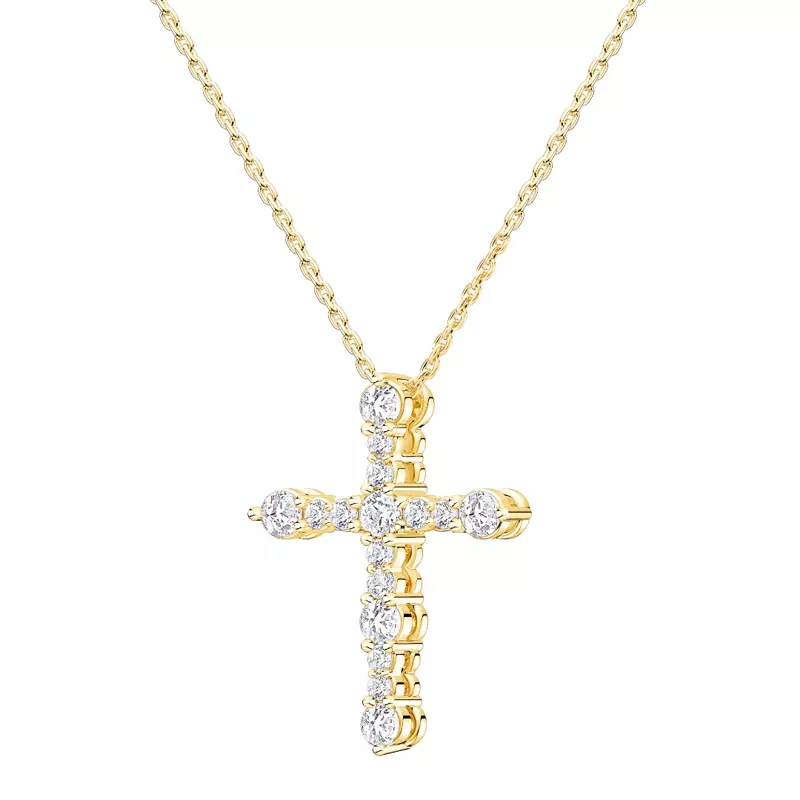 14K Yellow Gold Modern Cross Lab Diamond Pendant