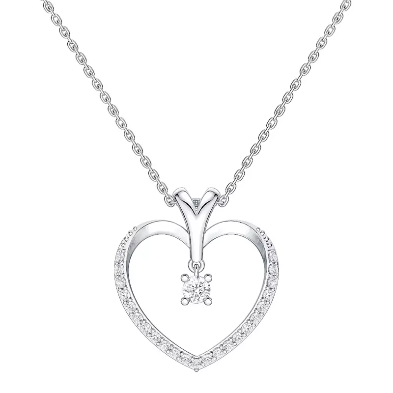 14K White Gold Lab Diamond Drop Heart Pendant