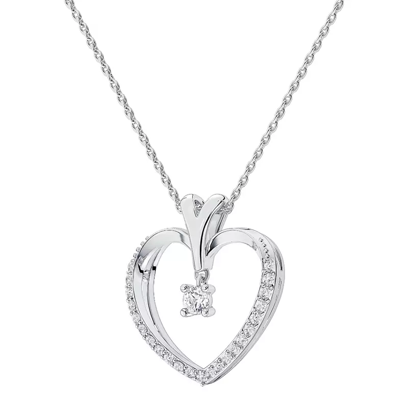 14K White Gold Lab Diamond Drop Heart Pendant