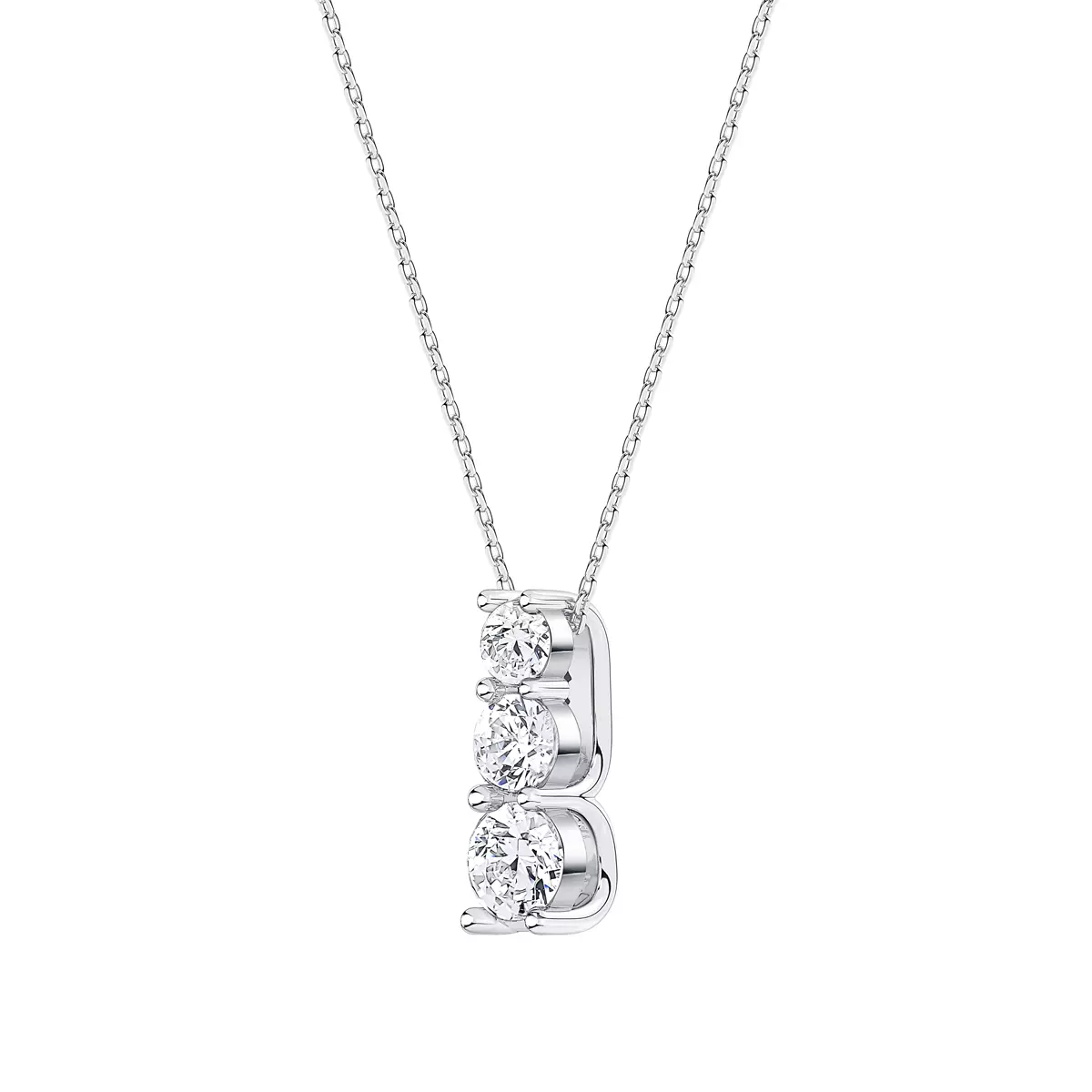 Three Stone Lab Diamond Drop Necklace - 14K White Gold