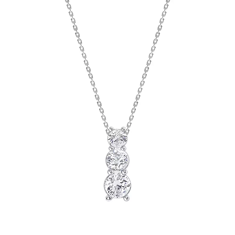 14K White Gold Three Stone Lab Diamond Drop Pendant