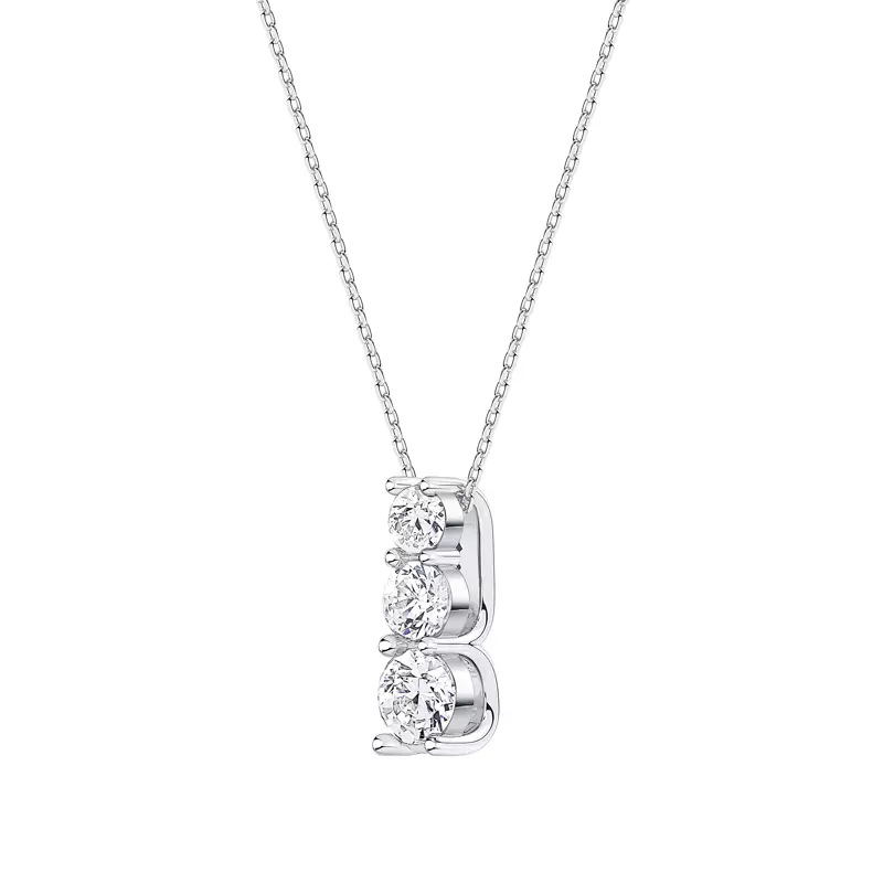14K White Gold Three Stone Lab Diamond Drop Pendant