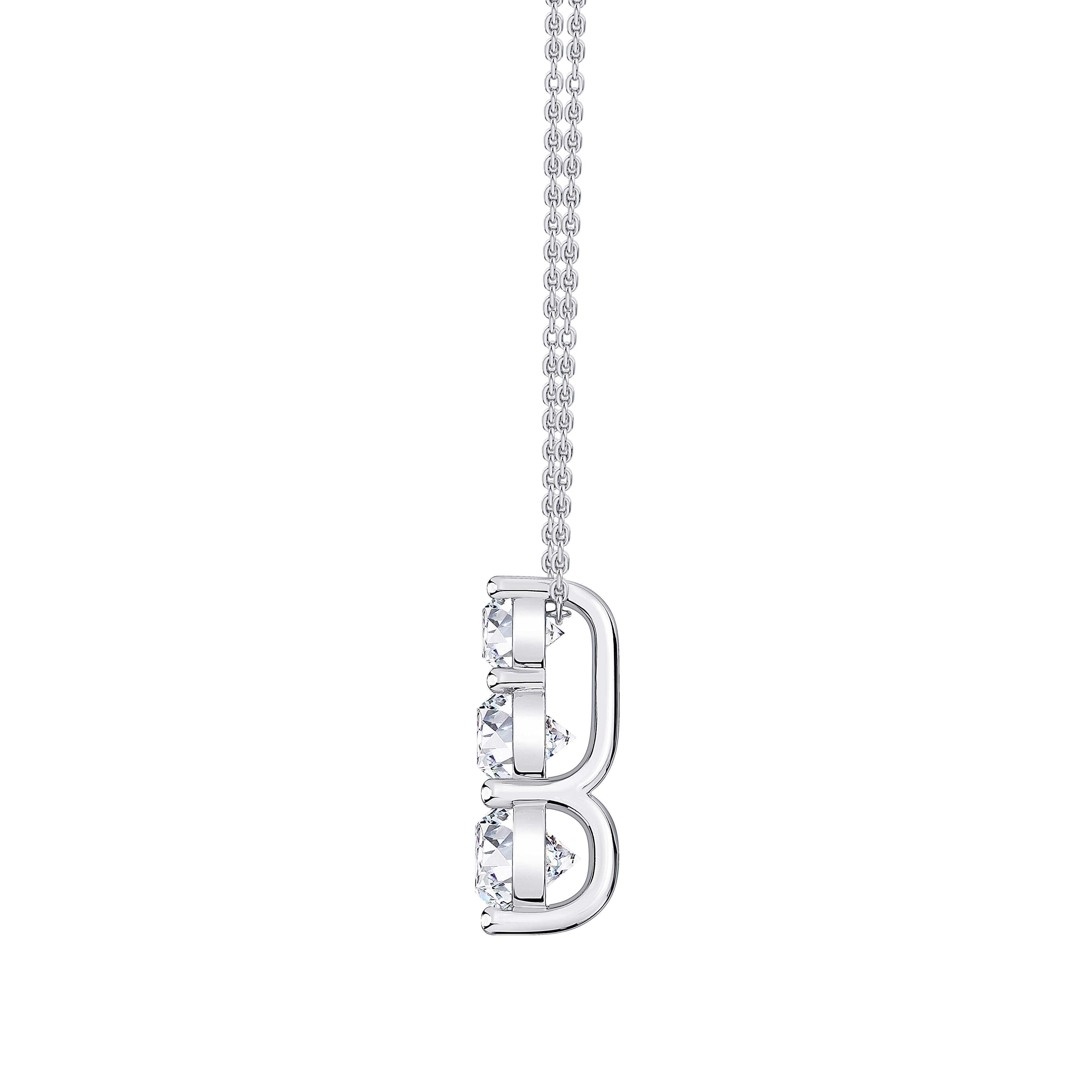 Three Stone Lab Diamond Drop Pendant-14K White Gold