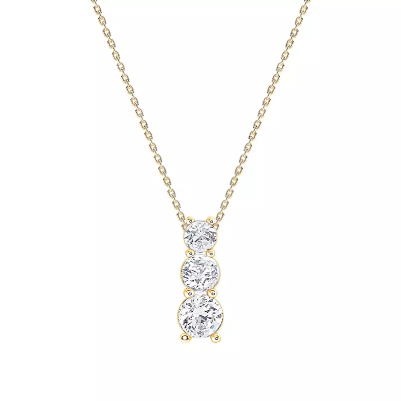 14K Yellow Gold Three Stone Lab Diamond Drop Pendant