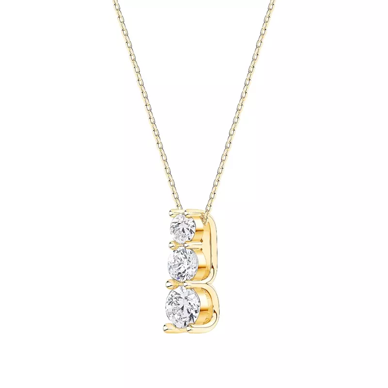 14K Yellow Gold Three Stone Lab Diamond Drop Pendant