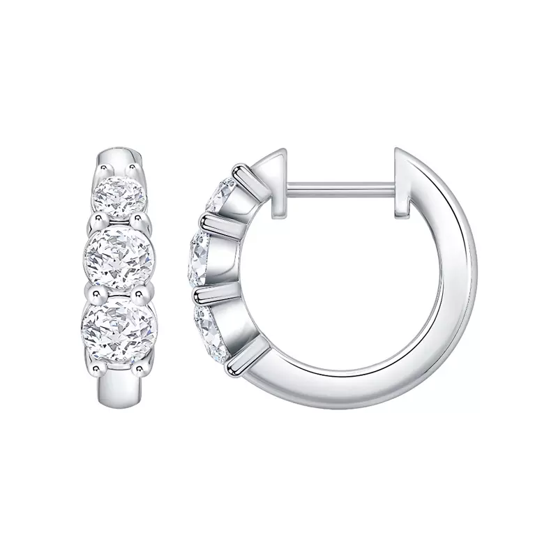 14K White Gold Three Stone Graduated Lab Diamond Hoop Earrings (1 ct. tw.)