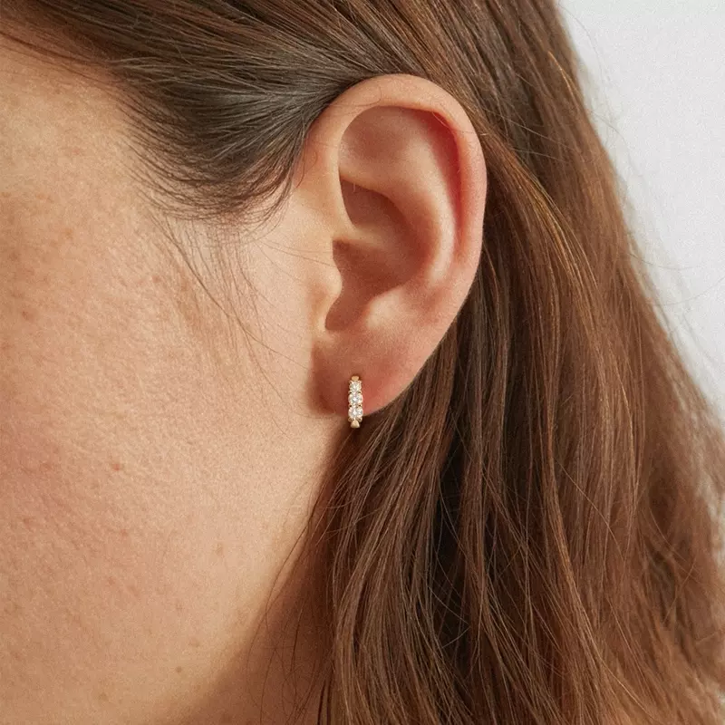 14K Yellow Gold Three Stone Graduated Lab Diamond Hoop Earrings (1 ct. tw.)