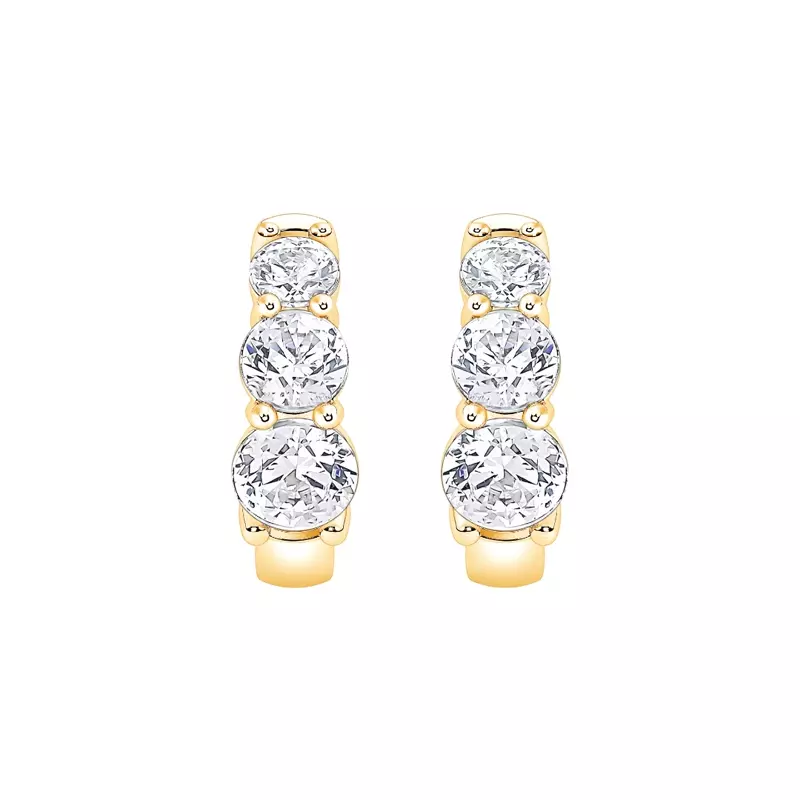 Three Stone Graduated Lab Diamond Hoop Earrings (2 ct. tw.) - 14K Yellow Gold