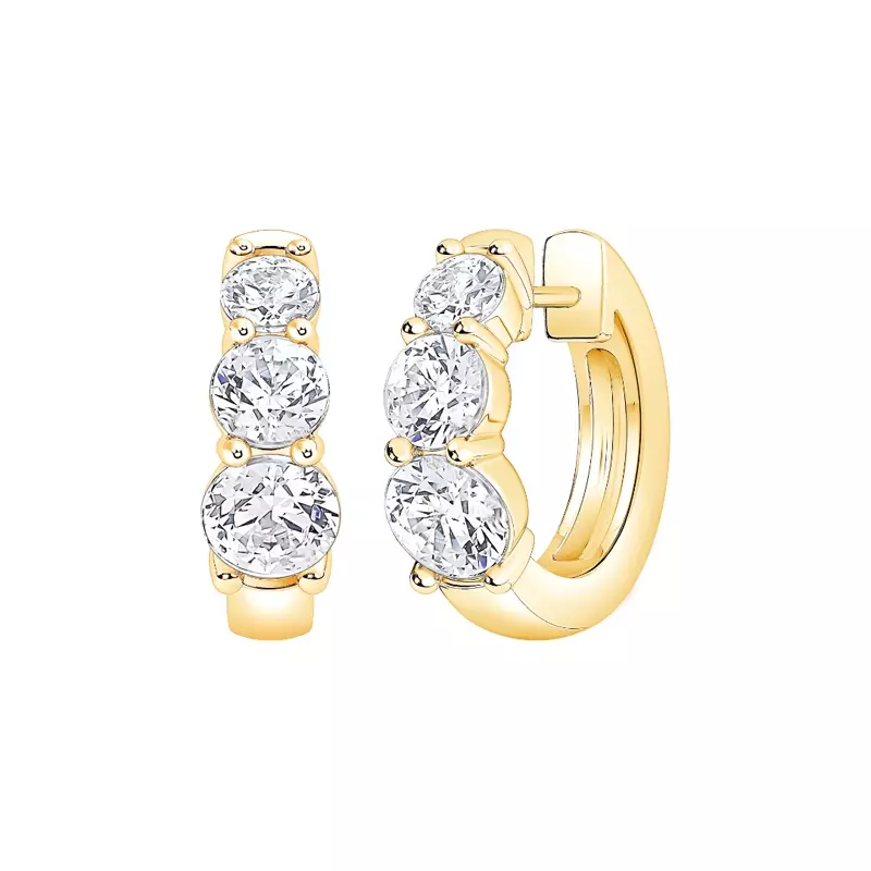Three Stone Graduated Lab Diamond Hoop Earrings (2 ct. tw.) - 14K Yellow Gold