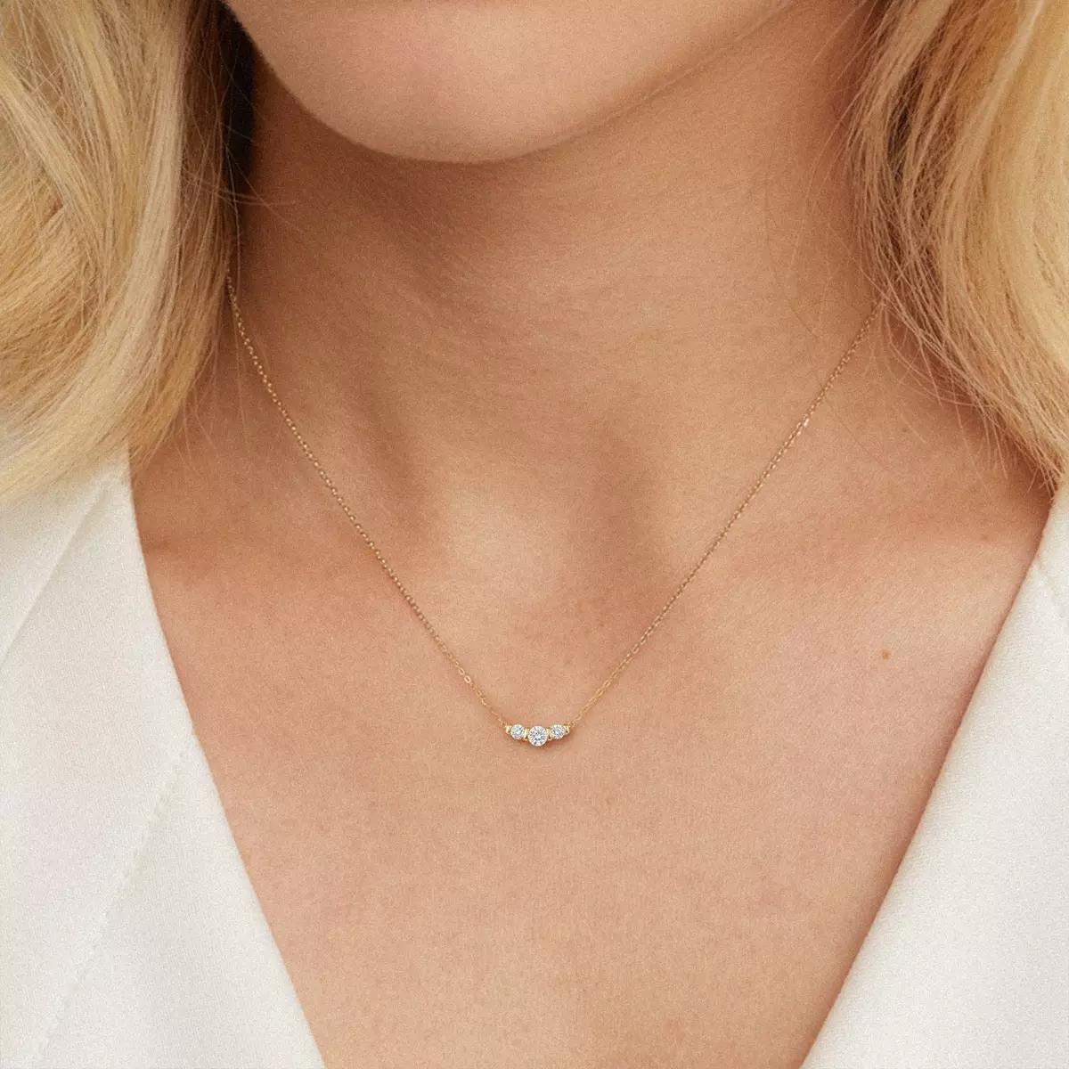 Three Stone Bar Set Lab Diamond Necklace (1/2 ct. tw.) - 14K