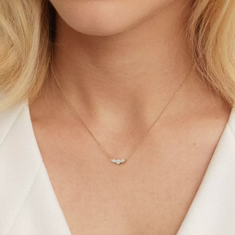 14K Yellow Gold Three Stone Bar Set Lab Diamond Necklace (1/2 ct. tw.)