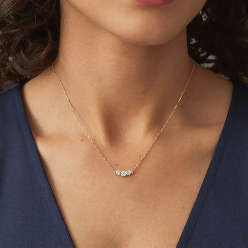 Three Stone Bar Set Lab Diamond Necklace (1 14K Yellow Gold