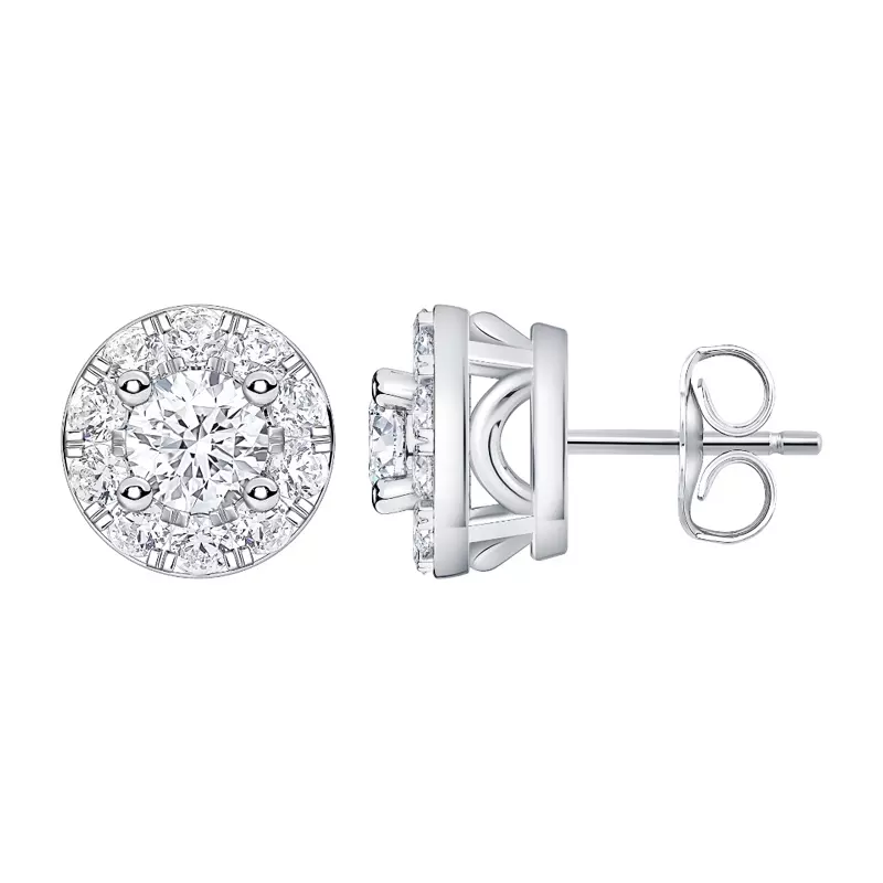 14K White Gold Petite Lab Diamond Halo Stud Earrings