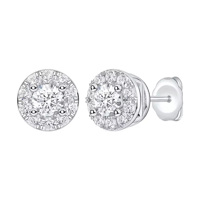 14K White Gold Petite Lab Diamond Halo Stud Earrings